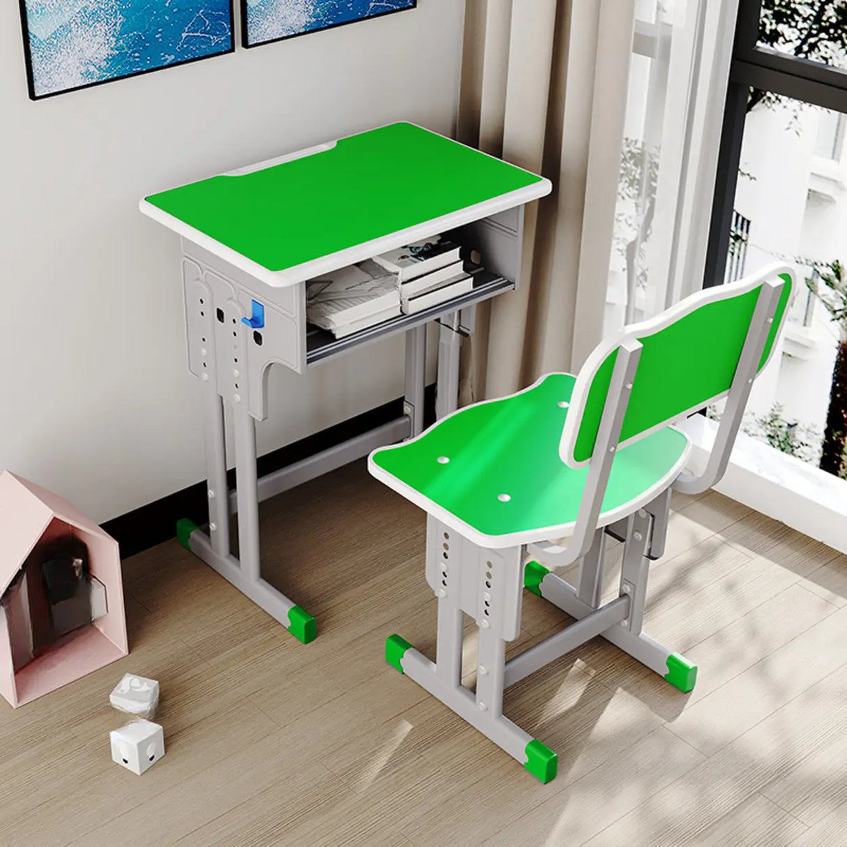 Ergonomic Adjustable Height Kids Study Desk with Chair Image - 3