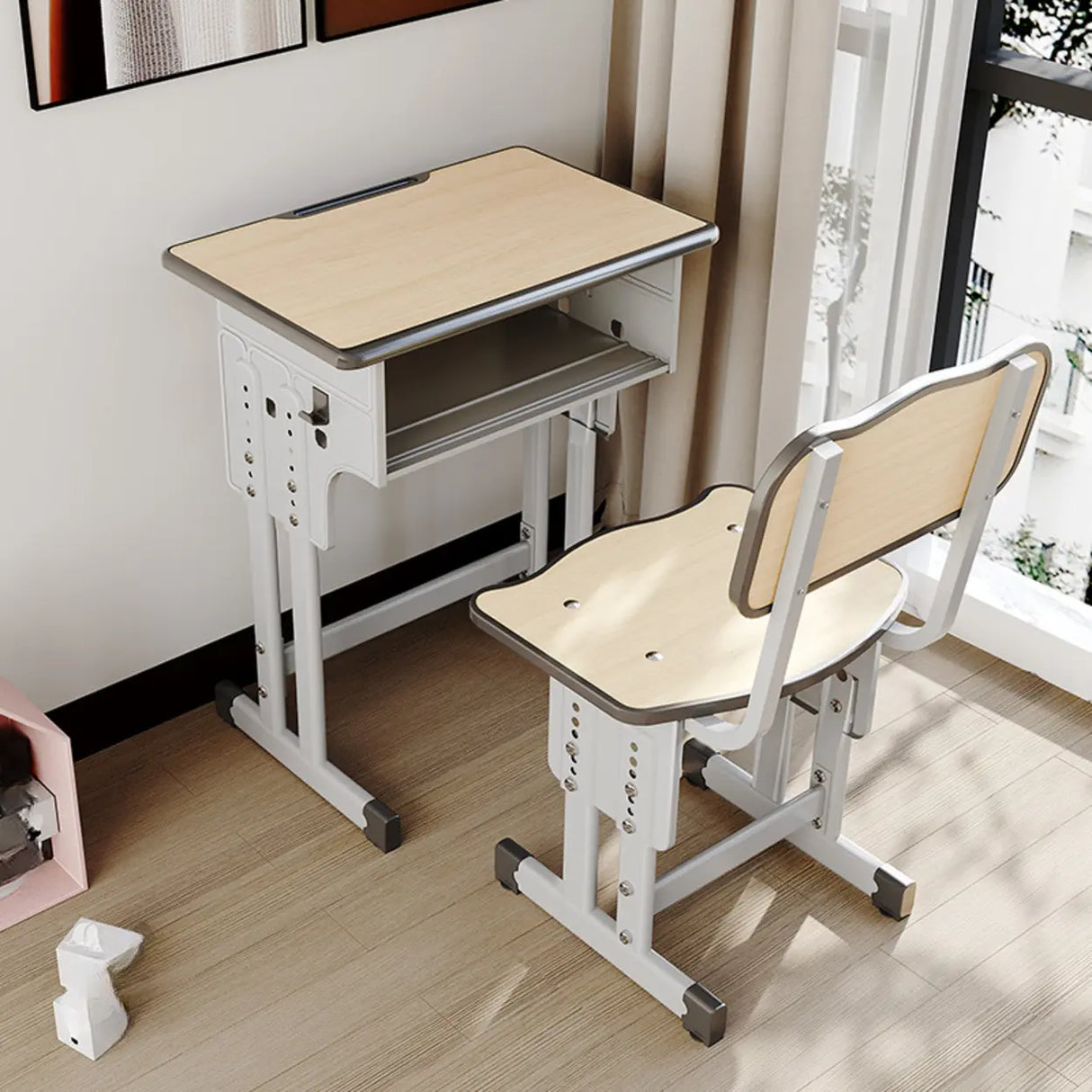 Ergonomic Adjustable Height Kids Study Desk with Chair Image - 9