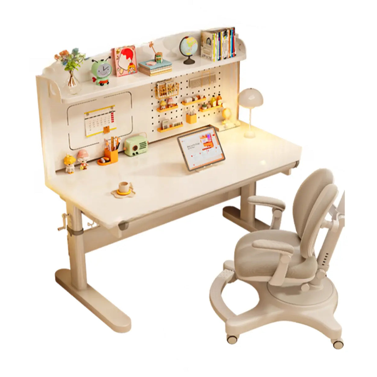 Ergonomic Adjustable Height White Kids Desk with Drawer Image - 10