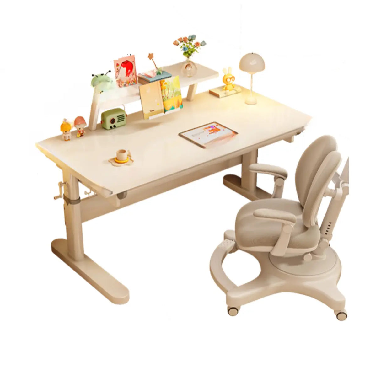 Ergonomic Adjustable Height White Kids Desk with Drawer Image - 11