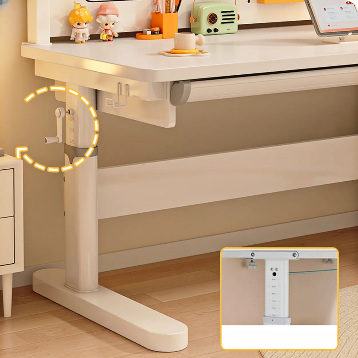 Ergonomic Adjustable Height White Kids Desk with Drawer Image - 12