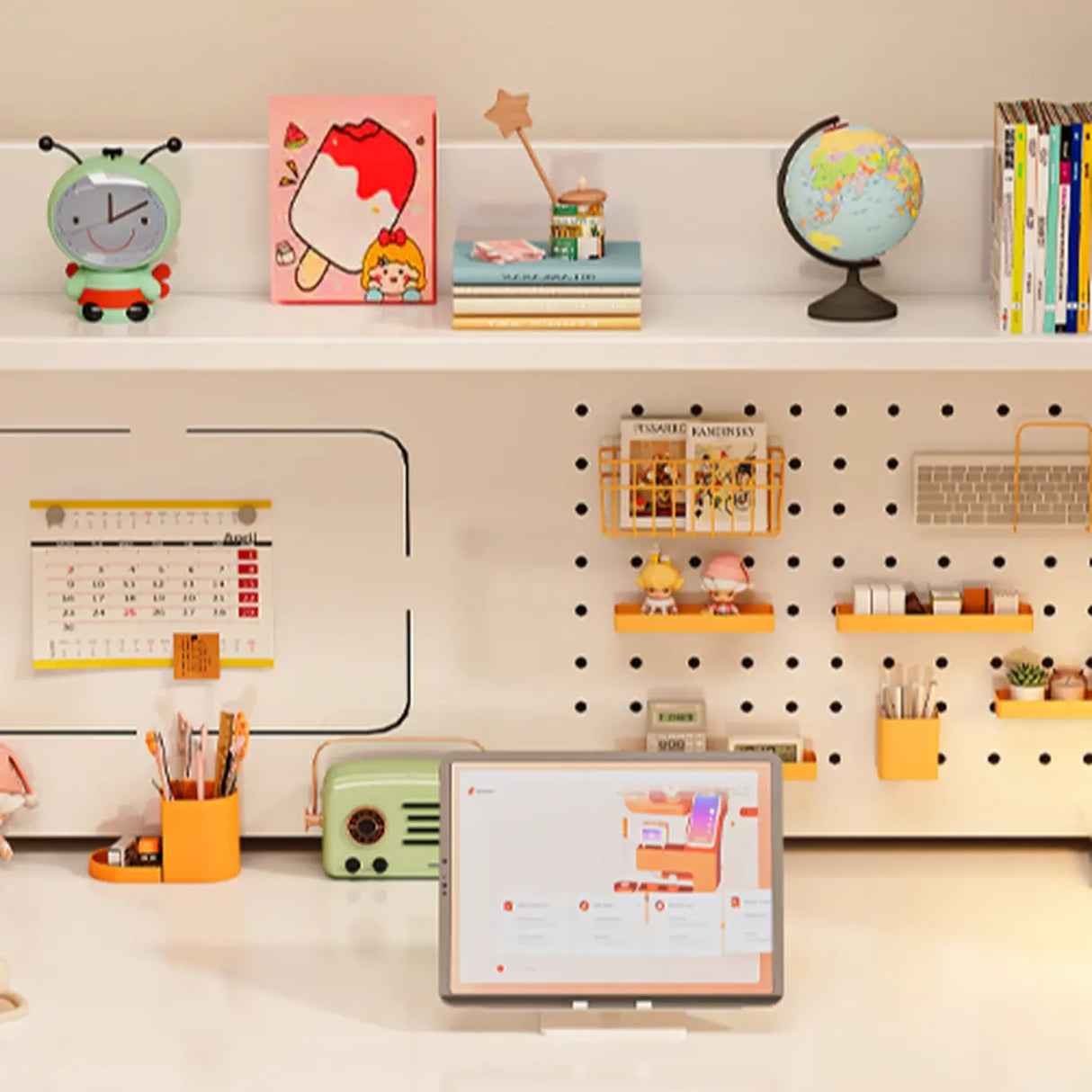 Ergonomic Adjustable Height White Kids Desk with Drawer Image - 13