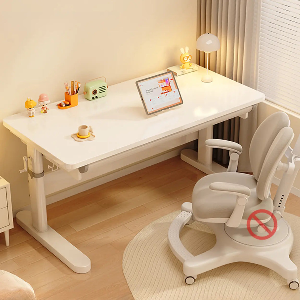 Ergonomic Adjustable Height White Kids Desk with Drawer Image - 2
