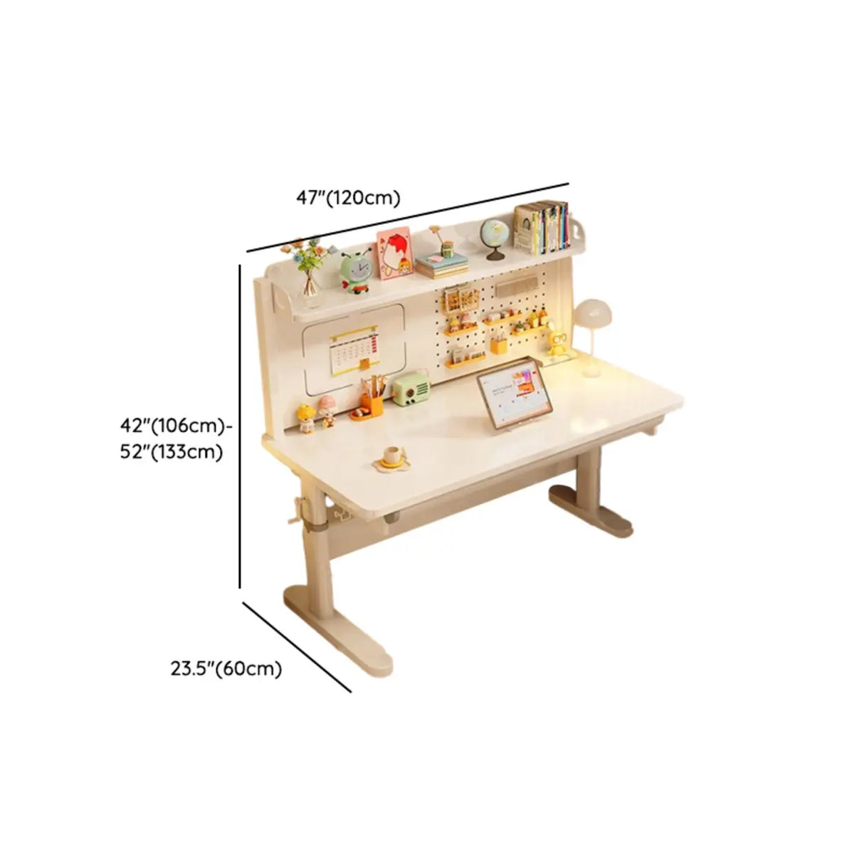 Ergonomic Adjustable Height White Kids Desk with Drawer Image - 25
