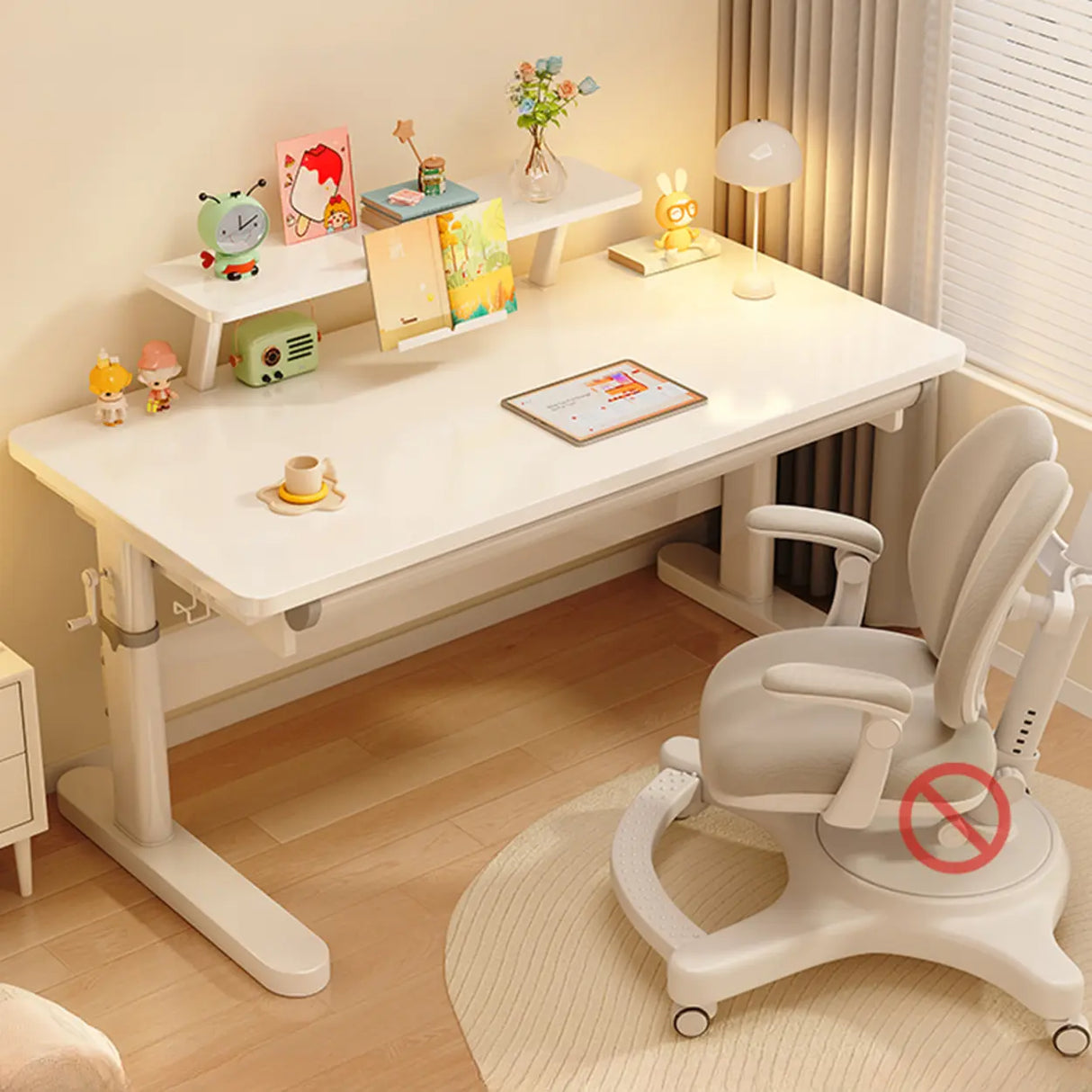Ergonomic Adjustable Height White Kids Desk with Drawer Image - 3