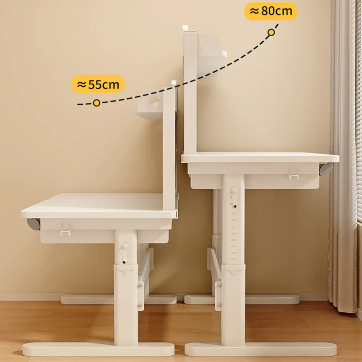 Ergonomic Adjustable Height White Kids Desk with Drawer Image - 4