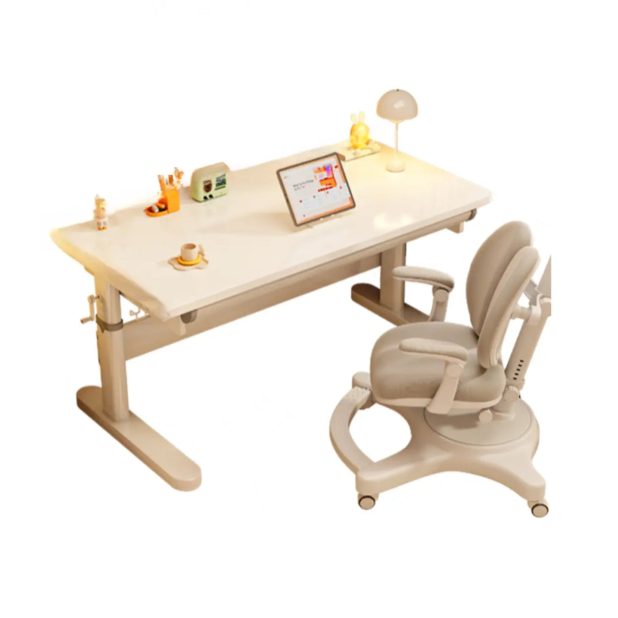 Ergonomic Adjustable Height White Kids Desk with Drawer Image - 8