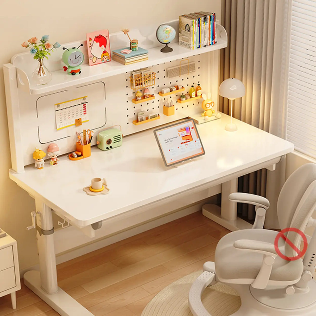 Ergonomic Adjustable Height White Kids Desk with Drawer Image - 9
