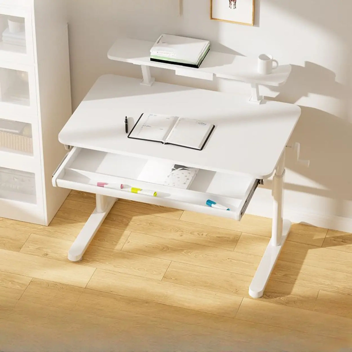 Ergonomic Adjustable Height White Kids Writing Desk Image - 13