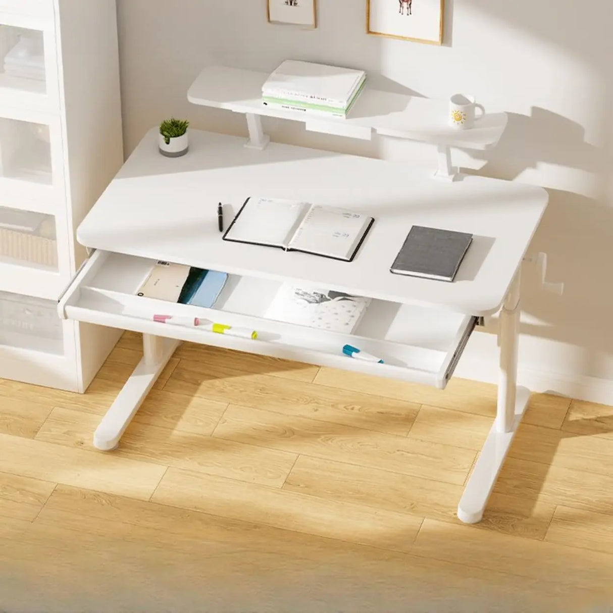 Ergonomic Adjustable Height White Kids Writing Desk Image - 15