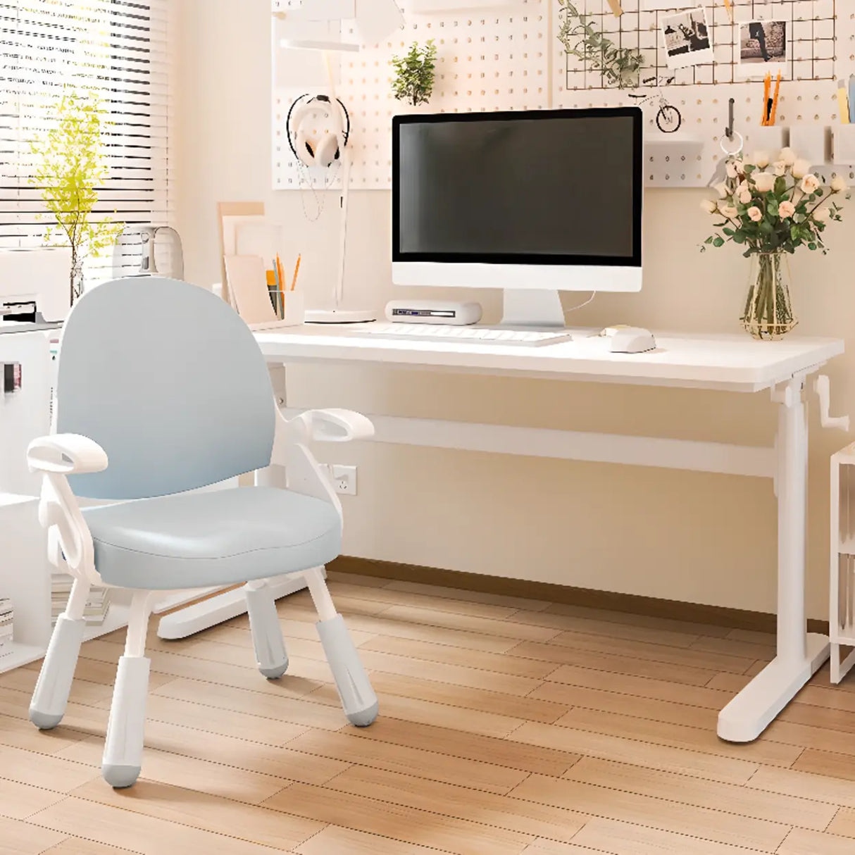 Ergonomic Adjustable Height White Kids Writing Desk Image - 4