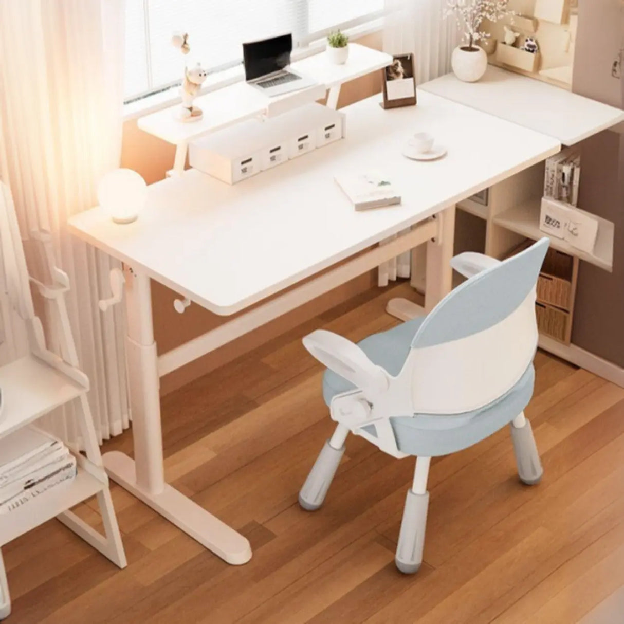 Ergonomic Adjustable Height White Kids Writing Desk Image - 6