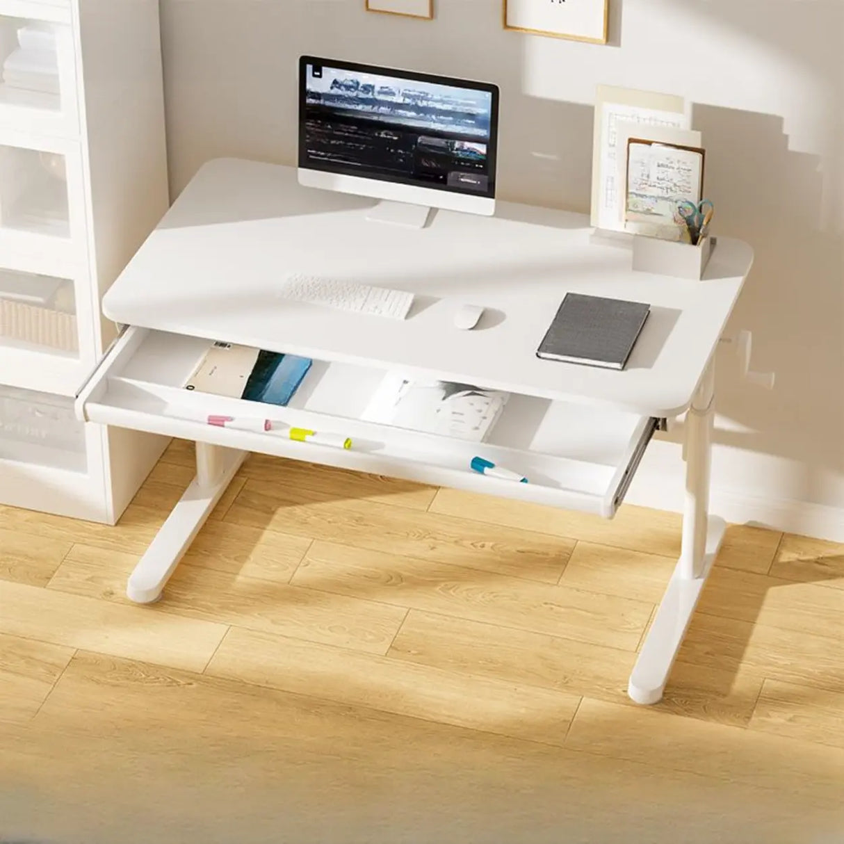 Ergonomic Adjustable Height White Kids Writing Desk Image - 7