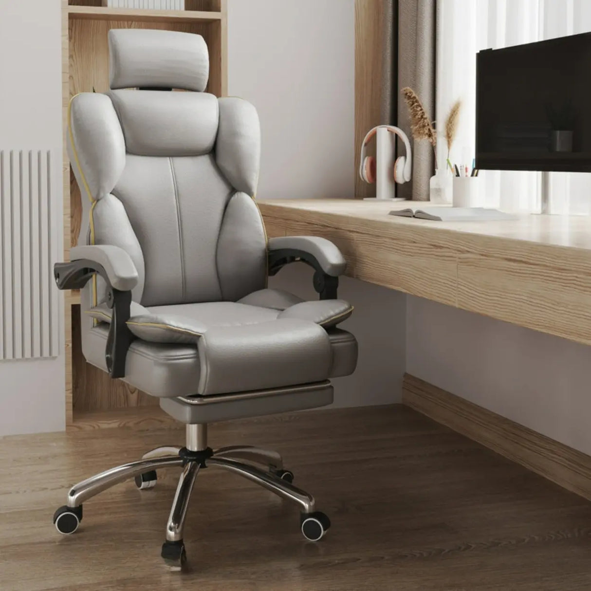 Ergonomic Adjustable Reclining Office Chair with Headrest Image - 1
