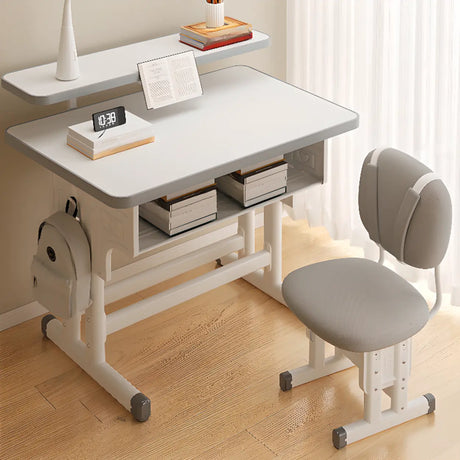 Ergonomic Adjustable White Kids Desk with Storage Shelf Image - 1