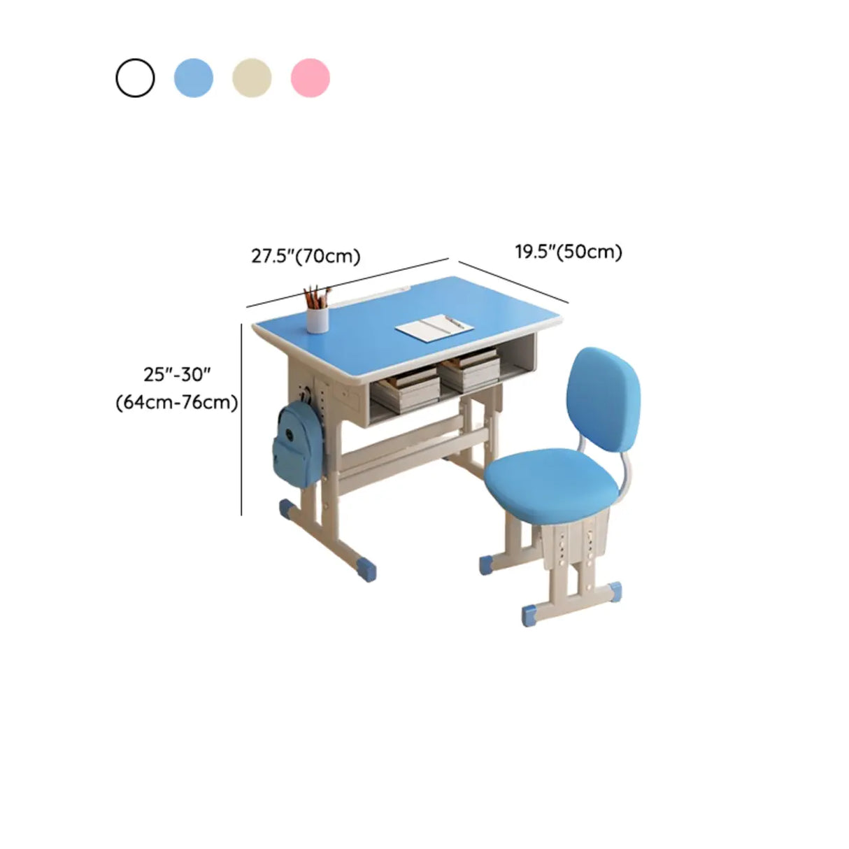 Ergonomic Adjustable White Kids Desk with Storage Shelf