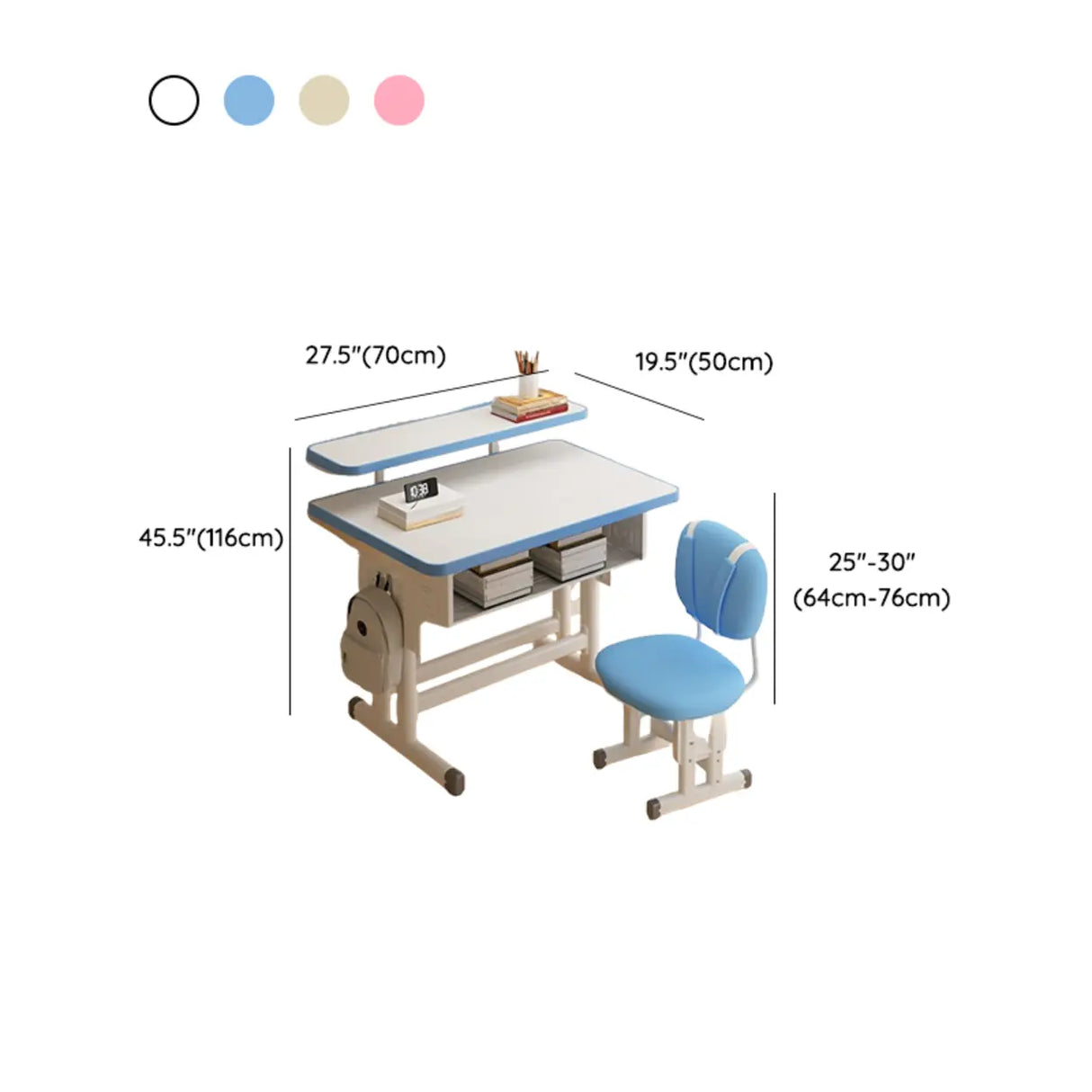 Ergonomic Adjustable White Kids Desk with Storage Shelf Image - 15