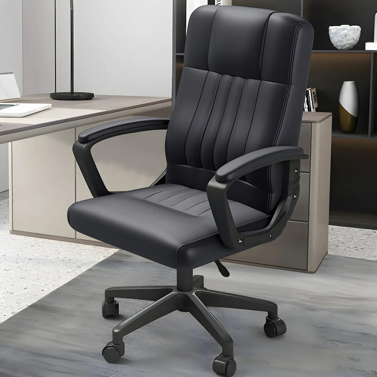 Ergonomic Black Nylon Leather Office Chair with Arms Image - 1