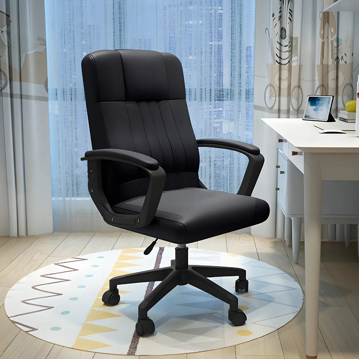 Ergonomic Black Nylon Leather Office Chair with Arms Image - 2