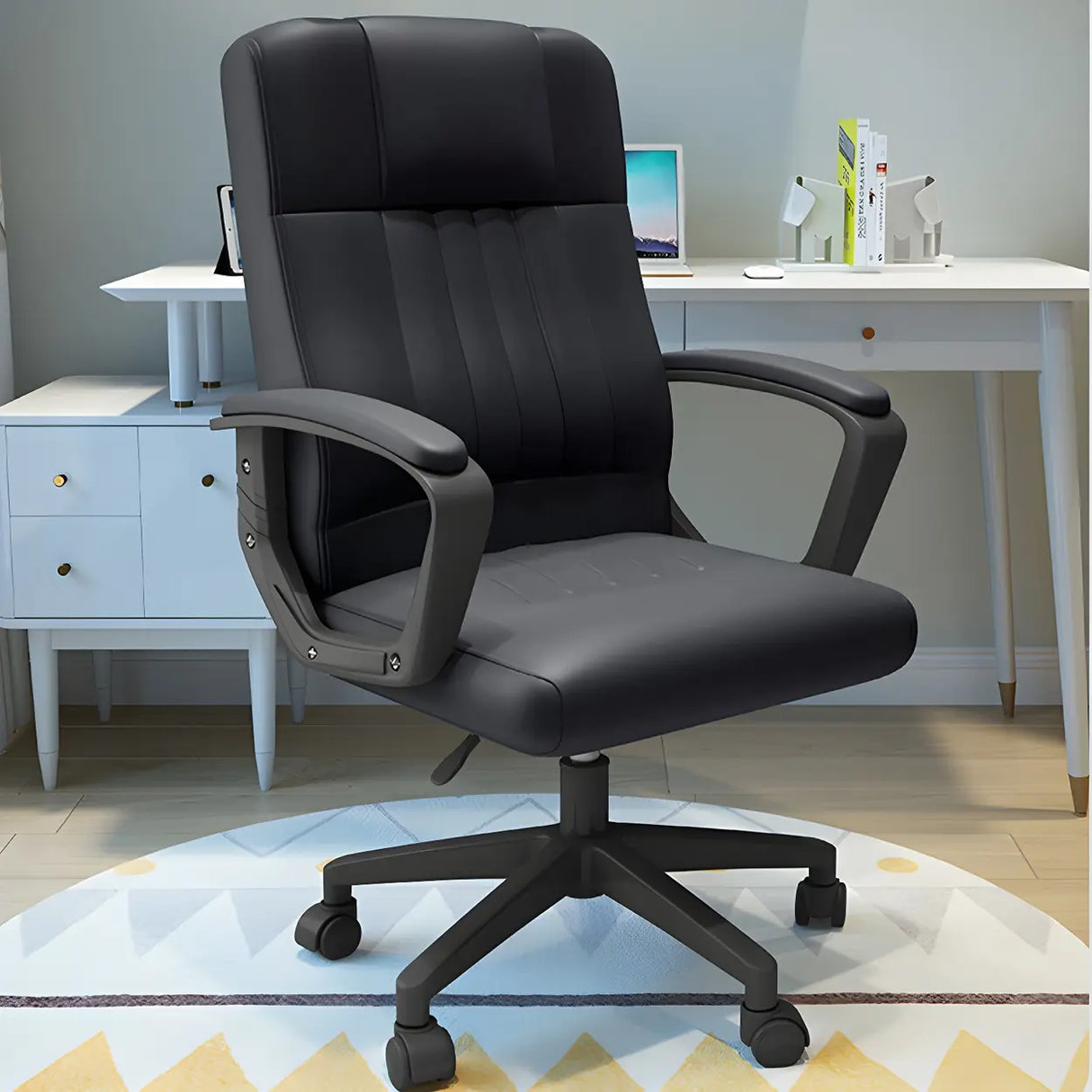 Ergonomic Black Nylon Leather Office Chair with Arms Image - 3