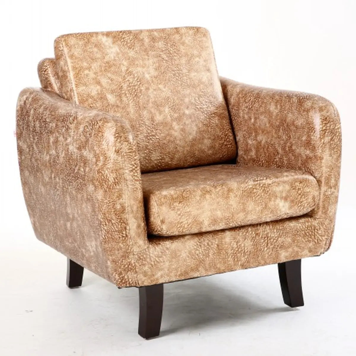 Ergonomic Brown Linen Loose Back Wood Frame Arm Chair Image - 13