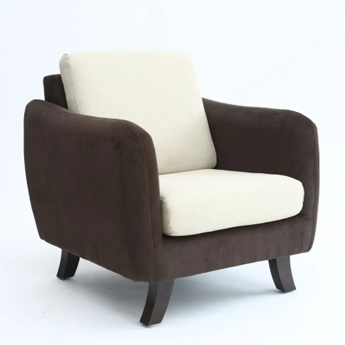 Ergonomic Brown Linen Loose Back Wood Frame Arm Chair Image - 14
