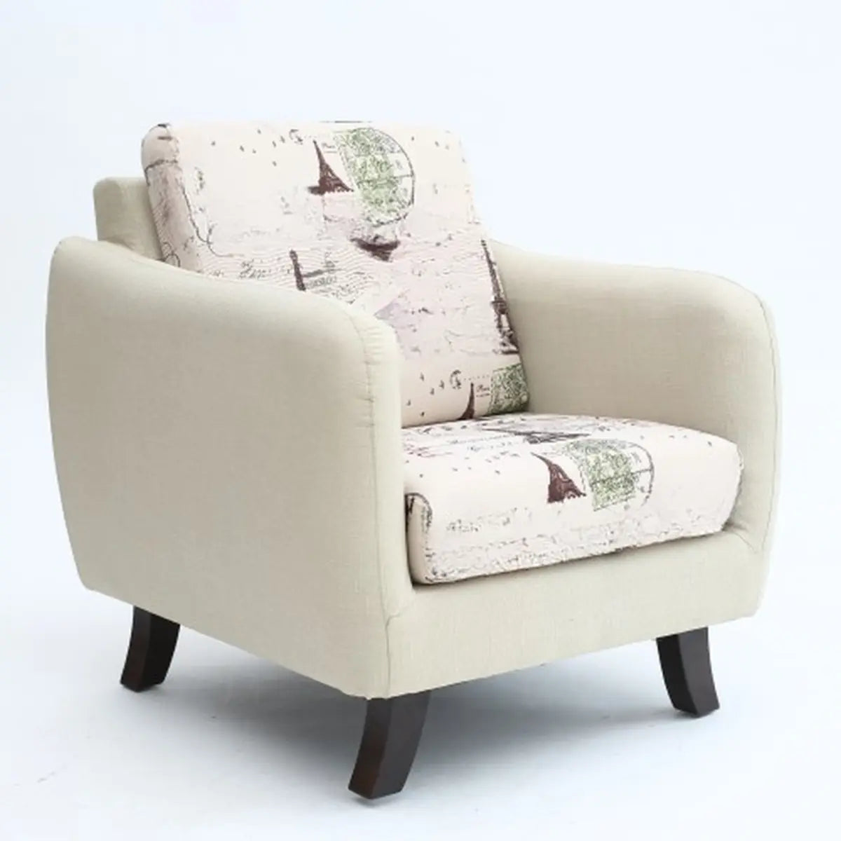 Ergonomic Brown Linen Loose Back Wood Frame Arm Chair Image - 15