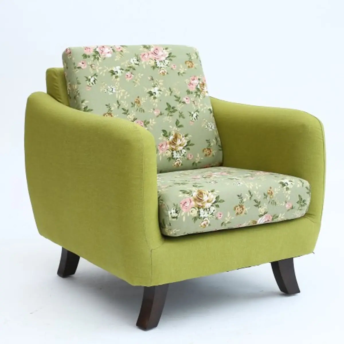 Ergonomic Brown Linen Loose Back Wood Frame Arm Chair Image - 17