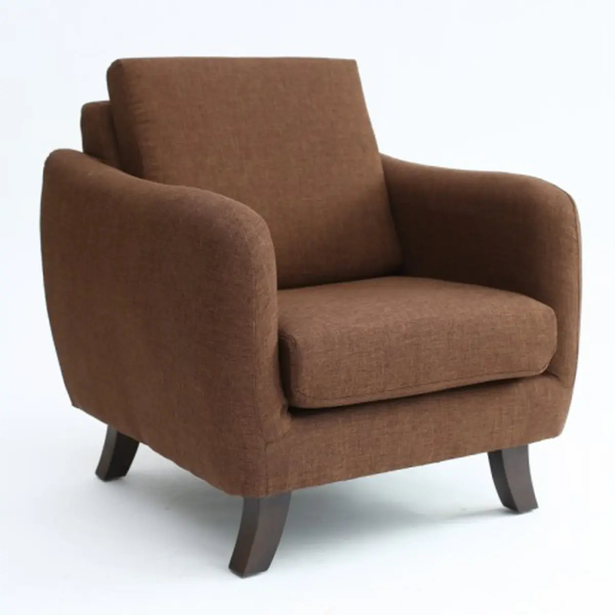 Ergonomic Brown Linen Loose Back Wood Frame Arm Chair Image - 19