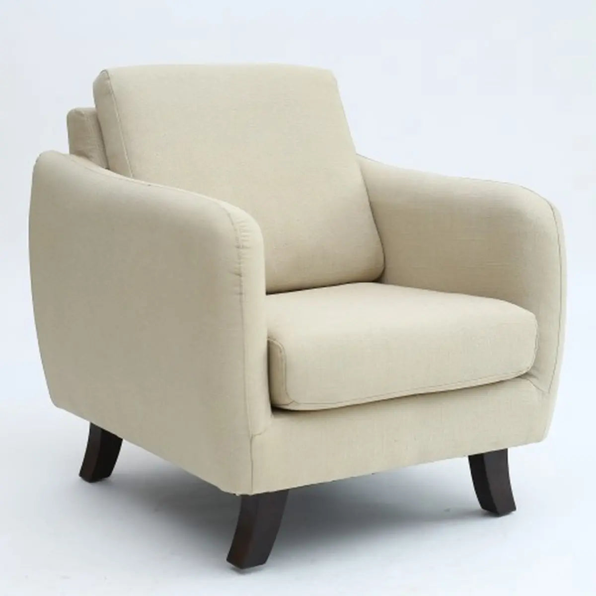 Ergonomic Brown Linen Loose Back Wood Frame Arm Chair Image - 20