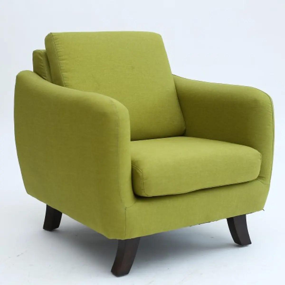 Ergonomic Brown Linen Loose Back Wood Frame Arm Chair Image - 21