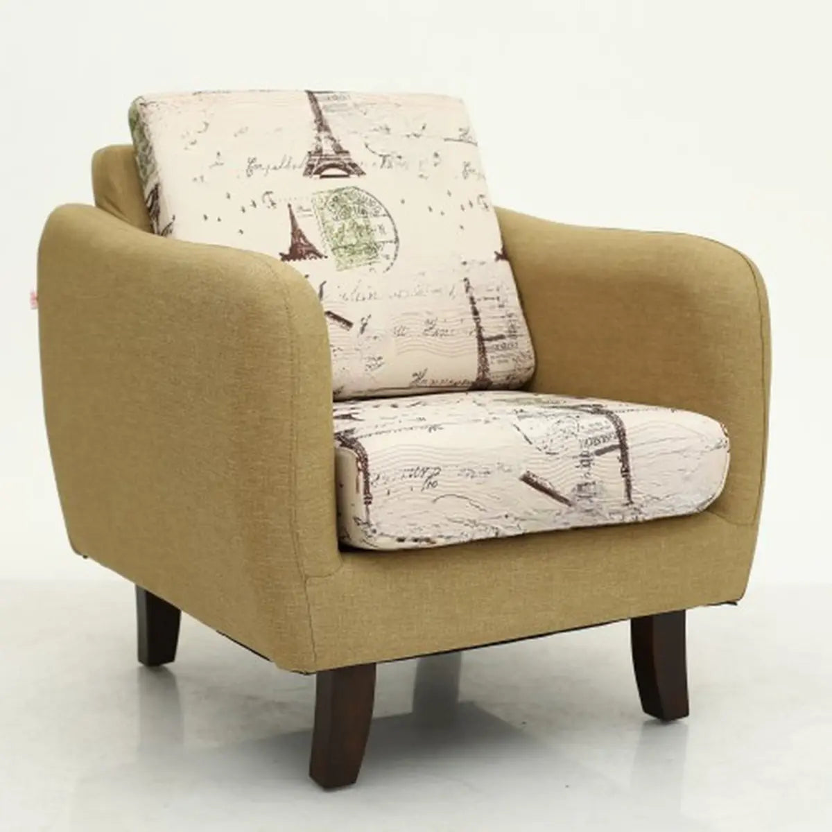 Ergonomic Brown Linen Loose Back Wood Frame Arm Chair Image - 27