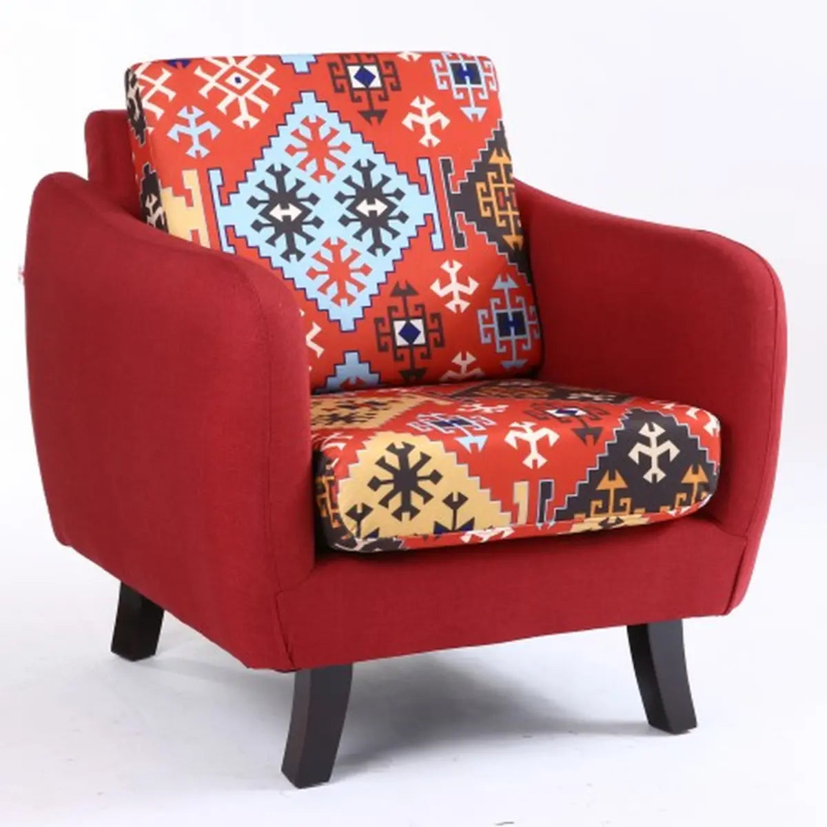 Ergonomic Brown Linen Loose Back Wood Frame Arm Chair Image - 3