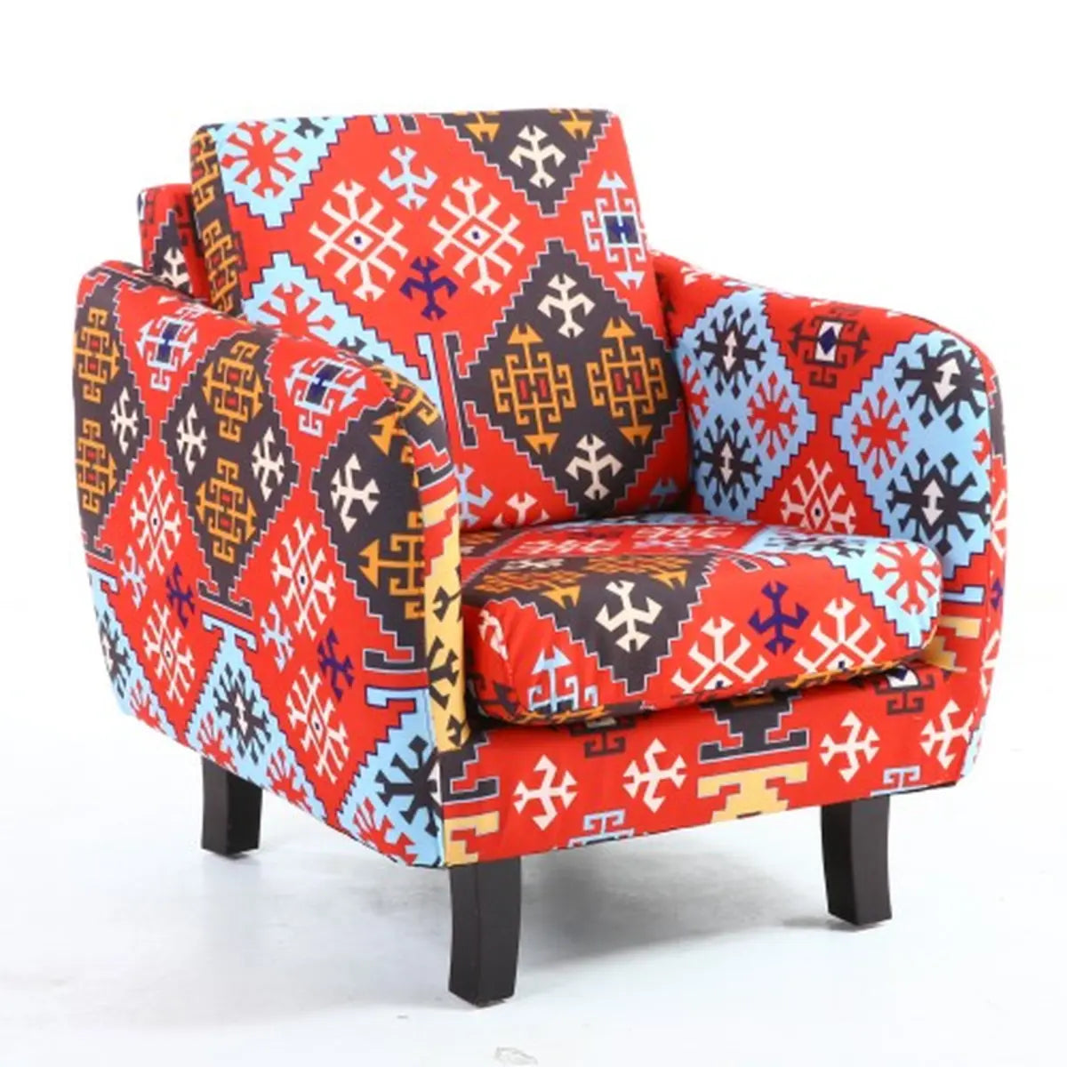 Ergonomic Brown Linen Loose Back Wood Frame Arm Chair Image - 31