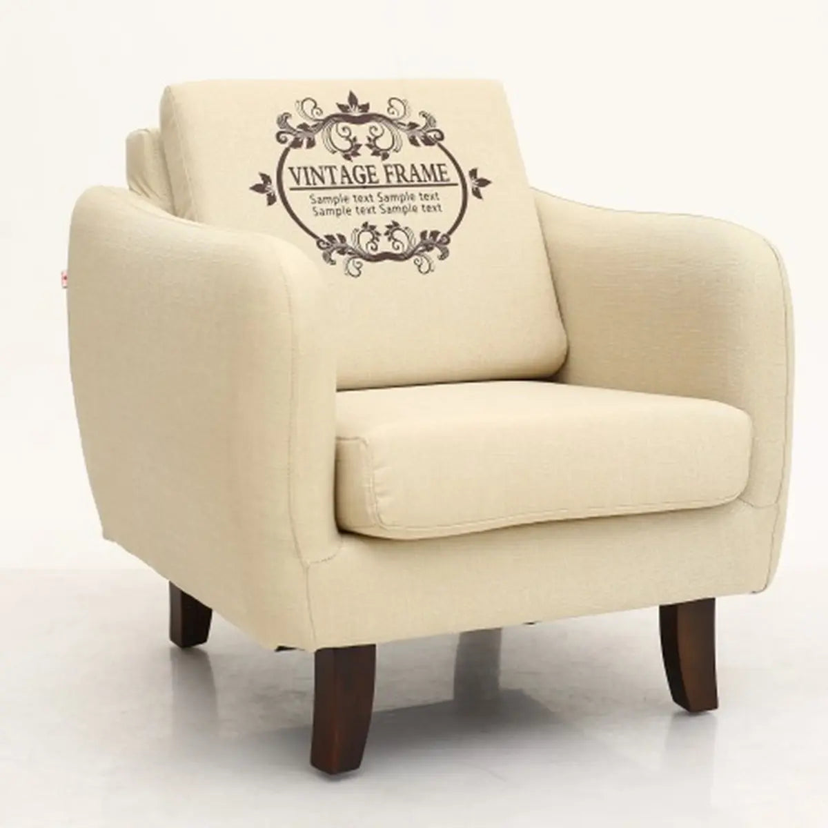 Ergonomic Brown Linen Loose Back Wood Frame Arm Chair Image - 32