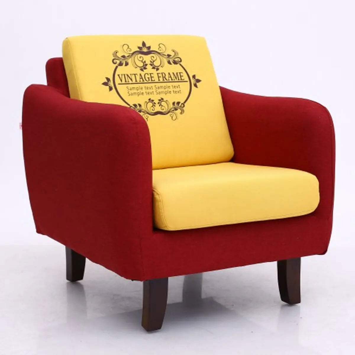 Ergonomic Brown Linen Loose Back Wood Frame Arm Chair Image - 33