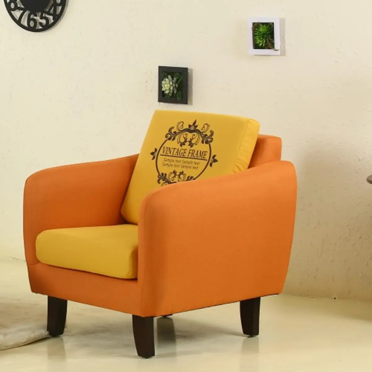 Ergonomic Brown Linen Loose Back Wood Frame Arm Chair Image - 35