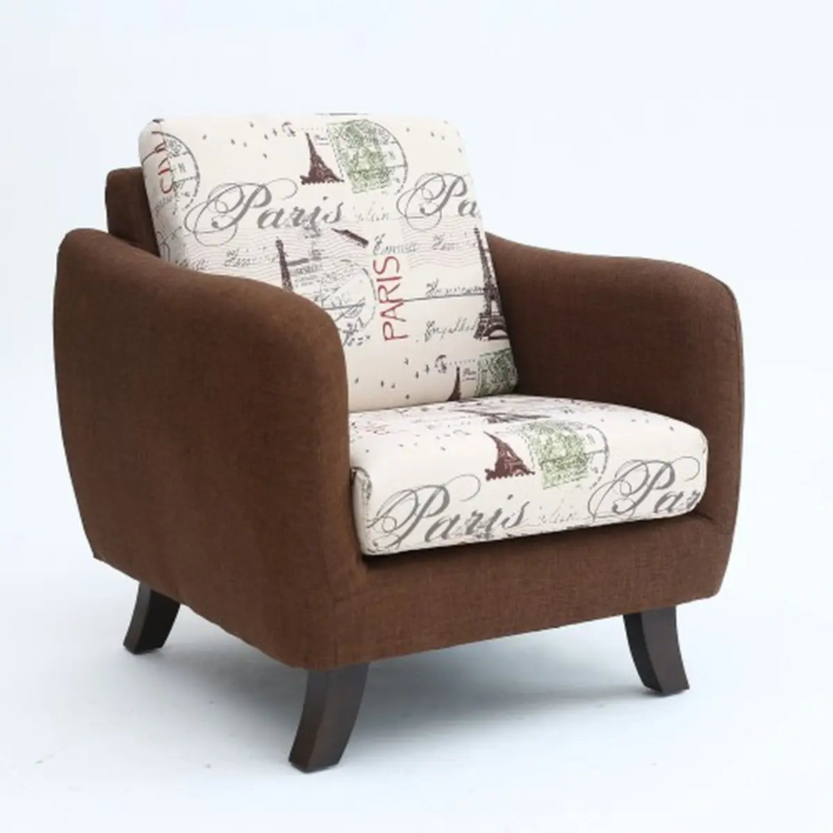 Ergonomic Brown Linen Loose Back Wood Frame Arm Chair Image - 36