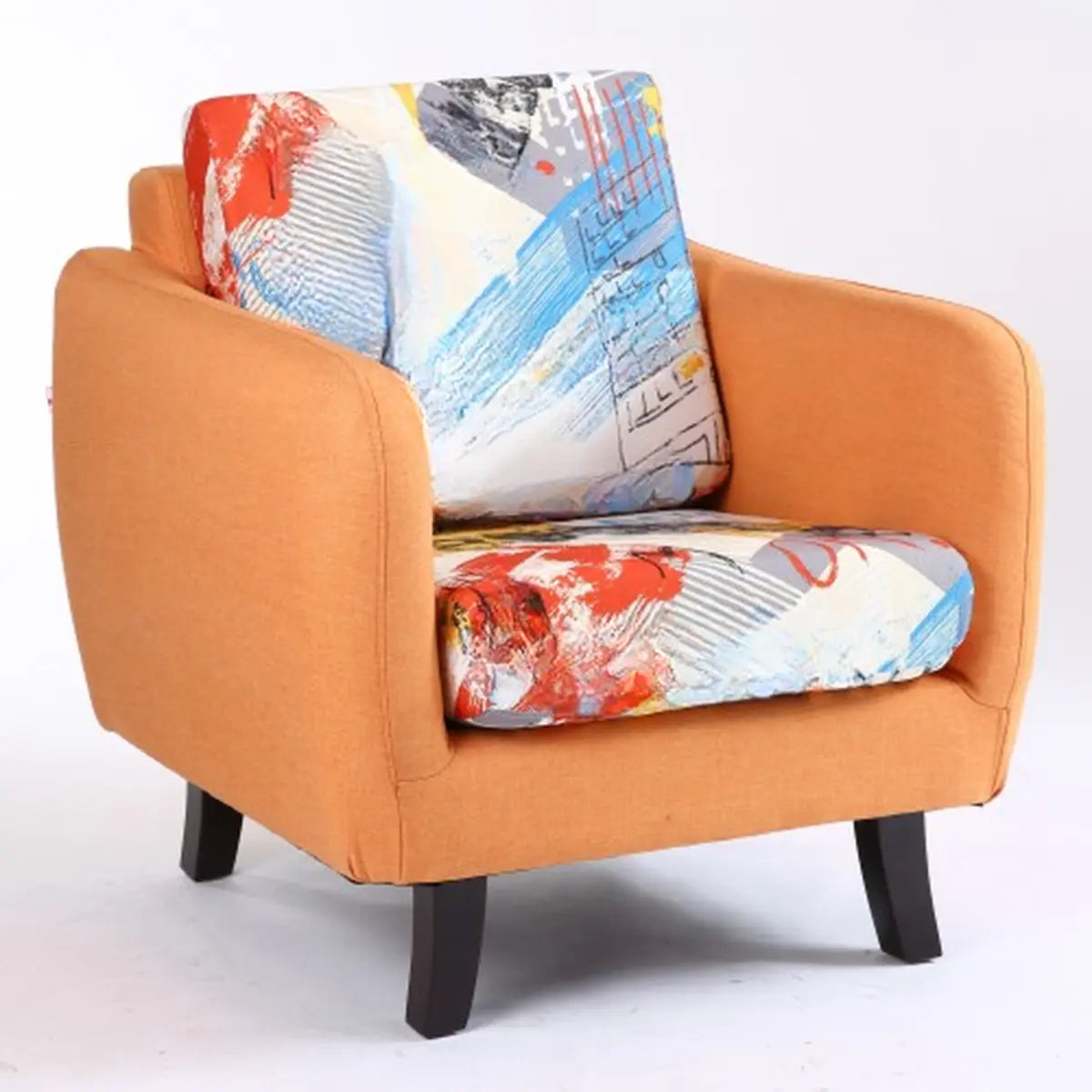 Ergonomic Brown Linen Loose Back Wood Frame Arm Chair Image - 5