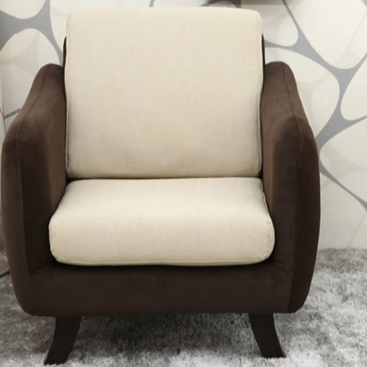 Ergonomic Brown Linen Loose Back Wood Frame Arm Chair Image - 6