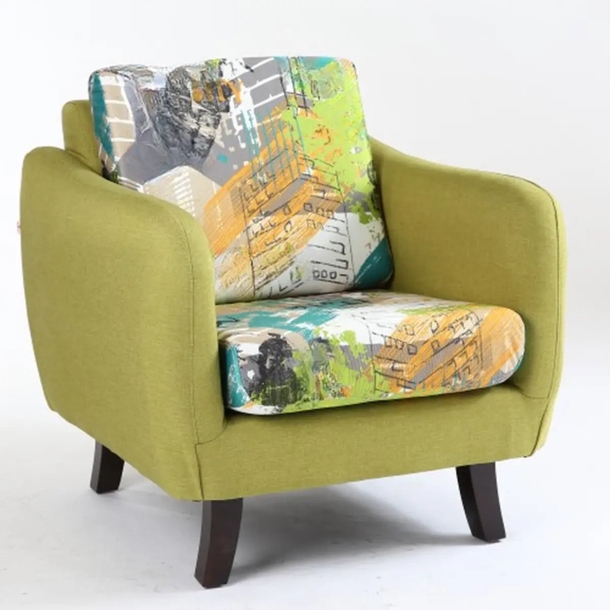 Ergonomic Brown Linen Loose Back Wood Frame Arm Chair Image - 7