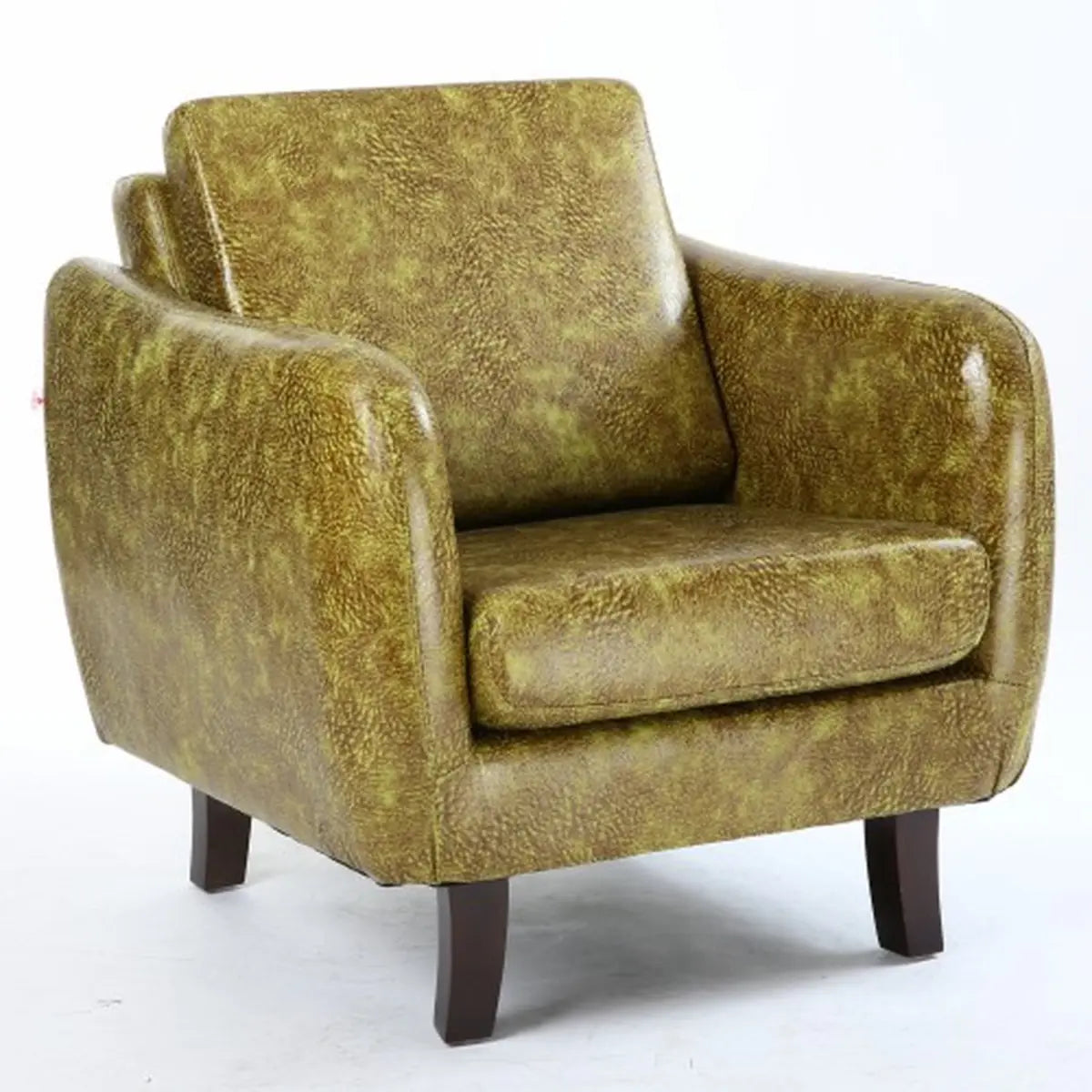 Ergonomic Brown Linen Loose Back Wood Frame Arm Chair Image - 9