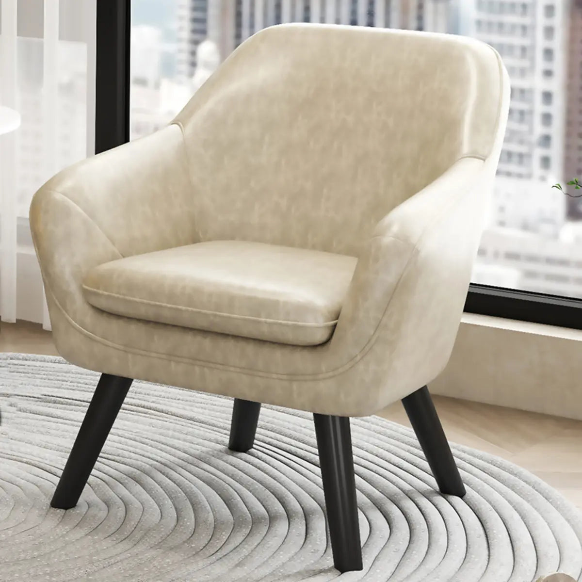 Ergonomic Brown Oiled Leather Fixed Back Accent Chair Image - 2