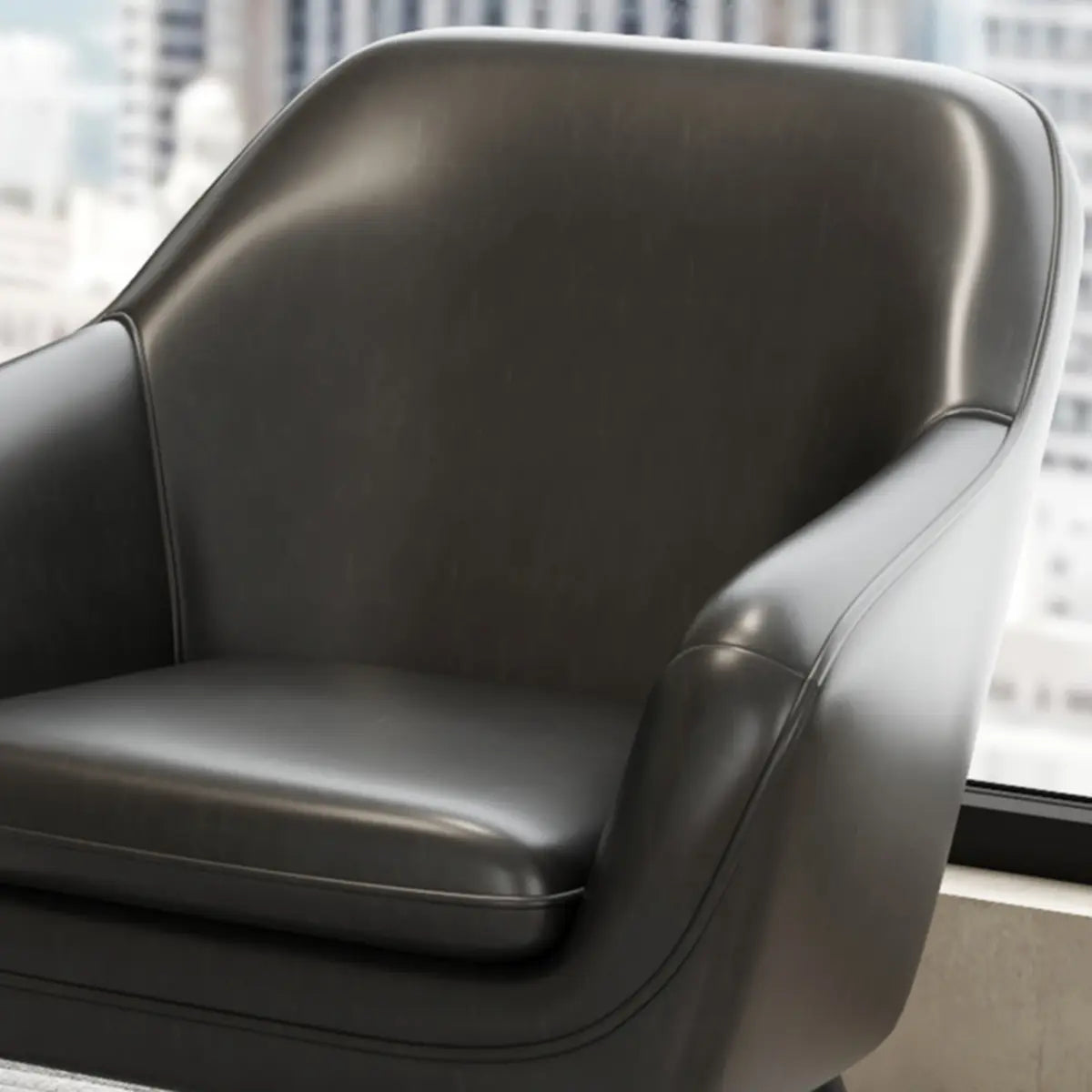 Ergonomic Brown Oiled Leather Fixed Back Accent Chair Image - 4