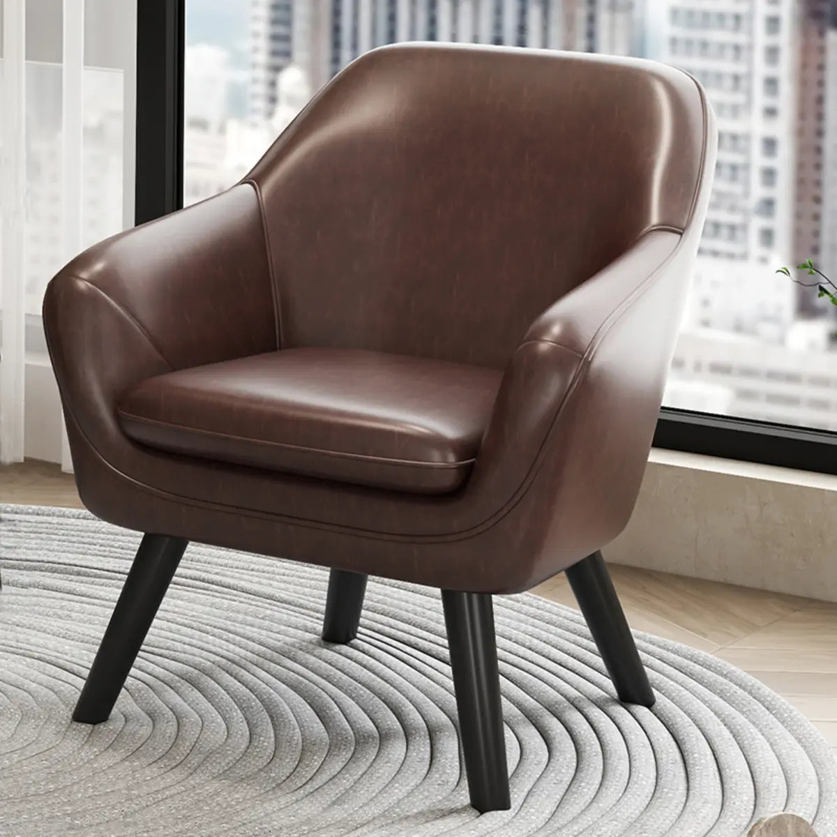 Ergonomic Brown Oiled Leather Fixed Back Accent Chair Image - 5