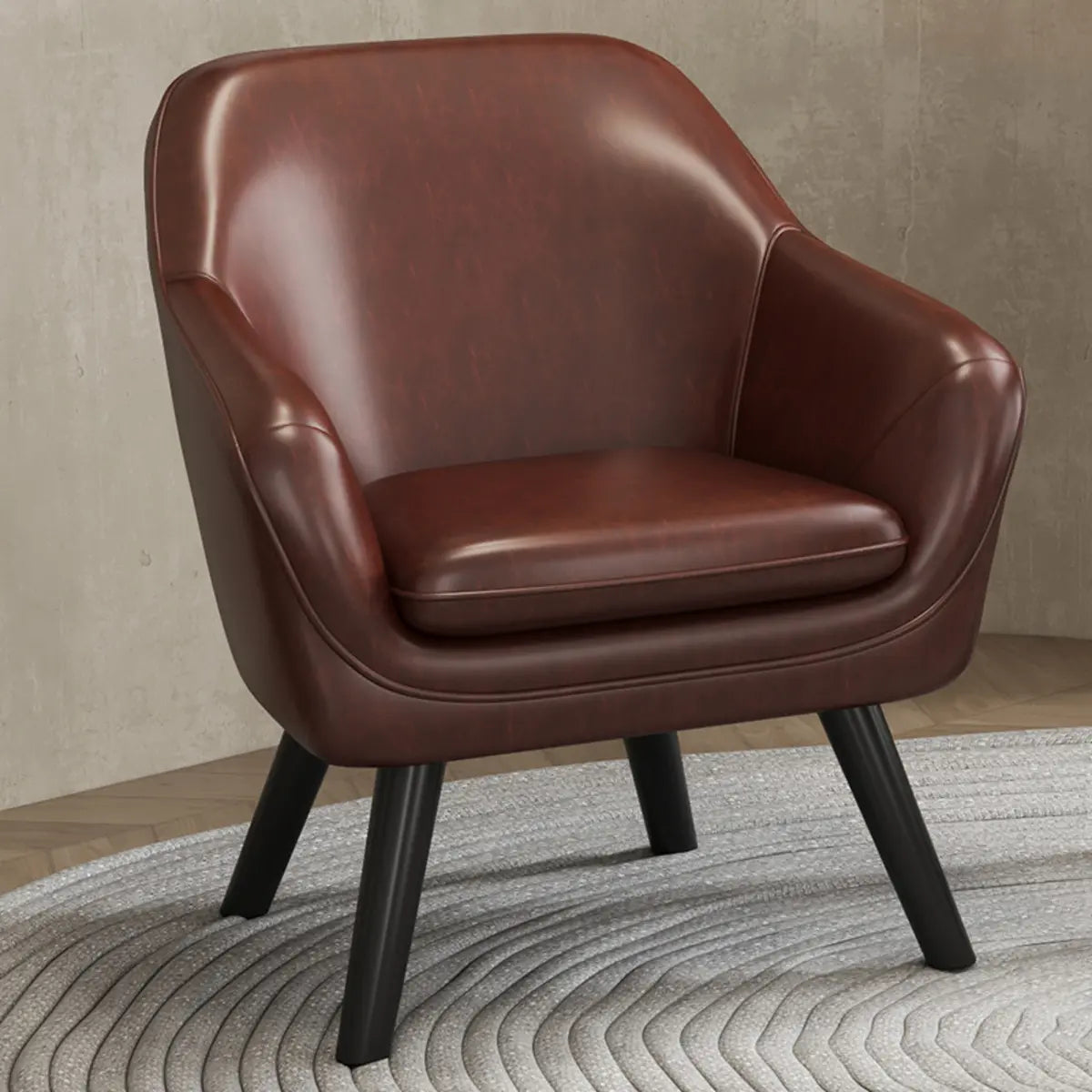 Ergonomic Brown Oiled Leather Fixed Back Accent Chair Image - 7