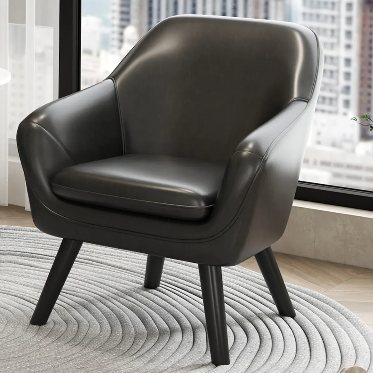 Ergonomic Brown Oiled Leather Fixed Back Accent Chair Image - 8