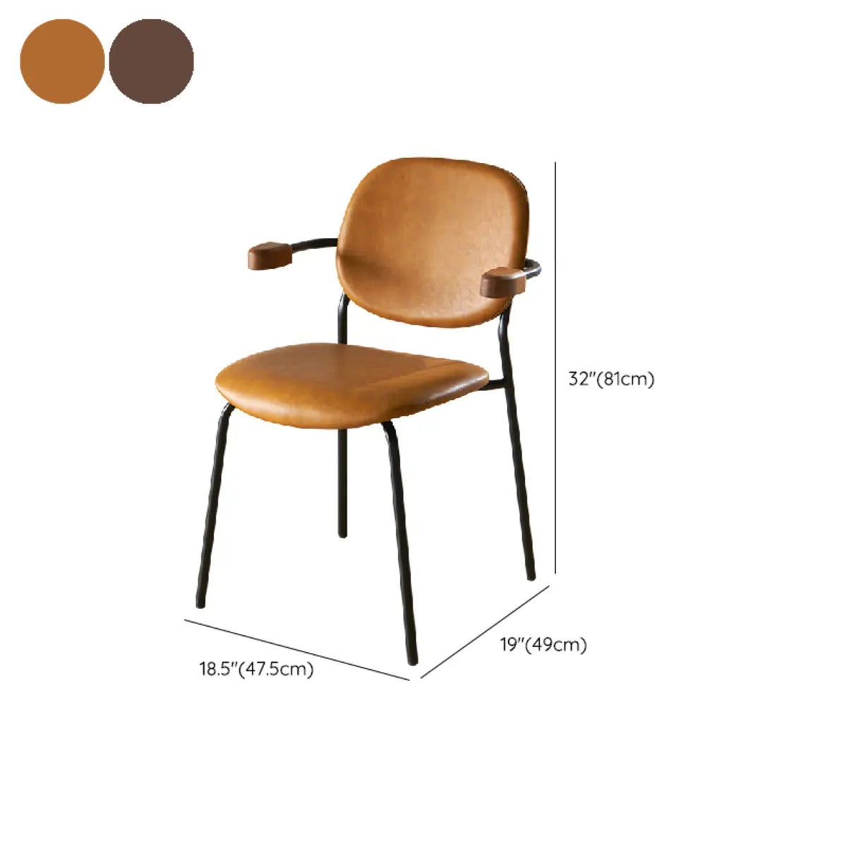 Ergonomic Camel Faux Leather Black Four Legs Arm Chair