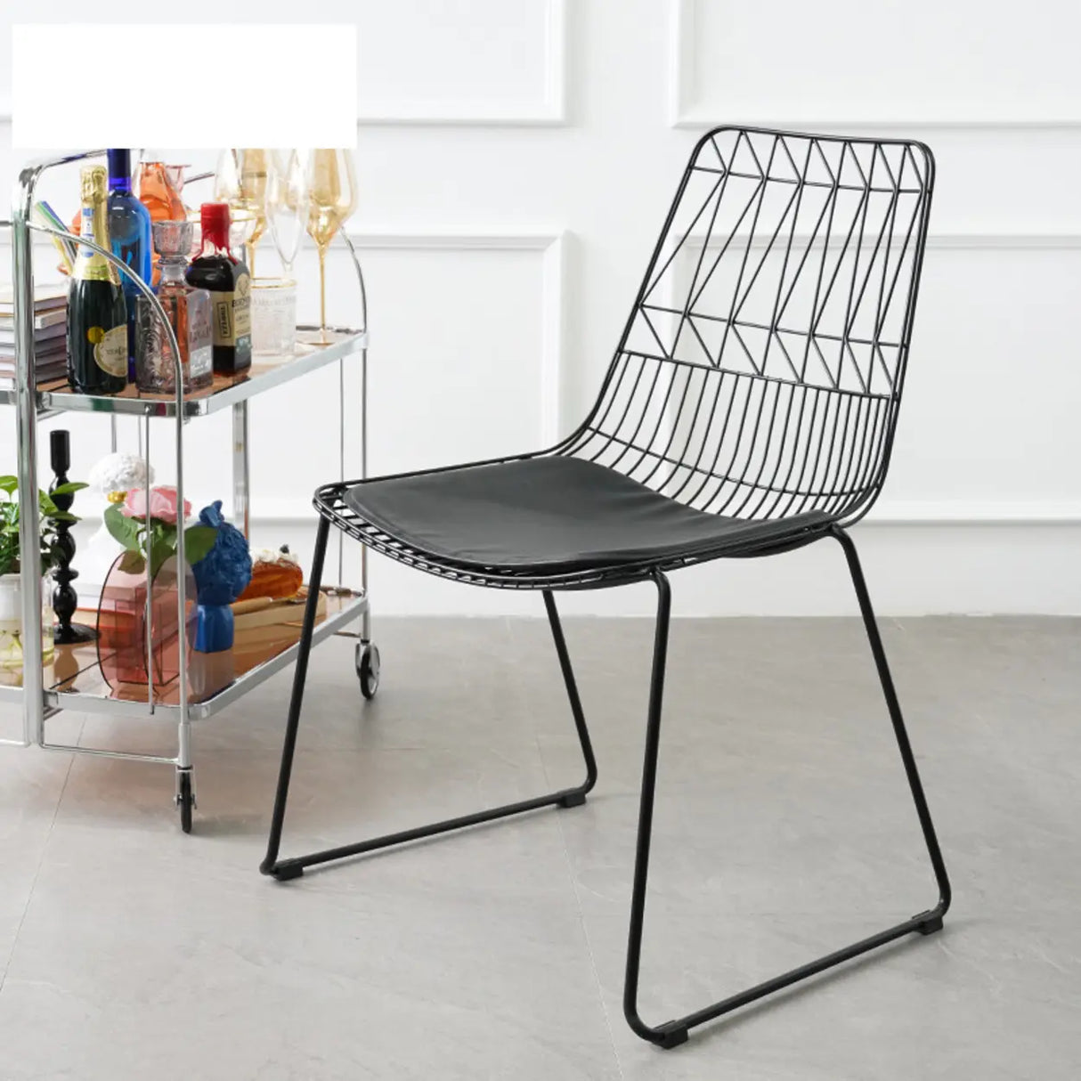 Ergonomic Curved Open Wireframe Metal Dining Chair Image - 2