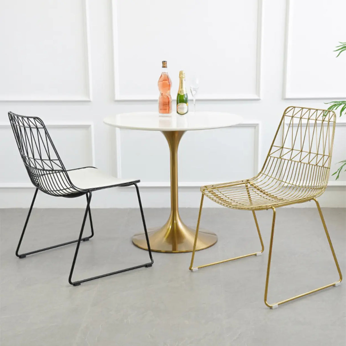 Ergonomic Curved Open Wireframe Metal Dining Chair Image - 4